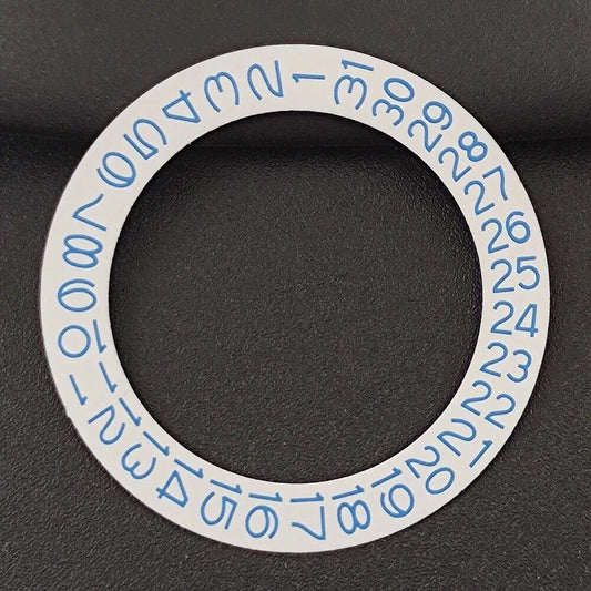 Blue date disk overlay with character details for NH35 NH36 watch movements, white background, precision fit.