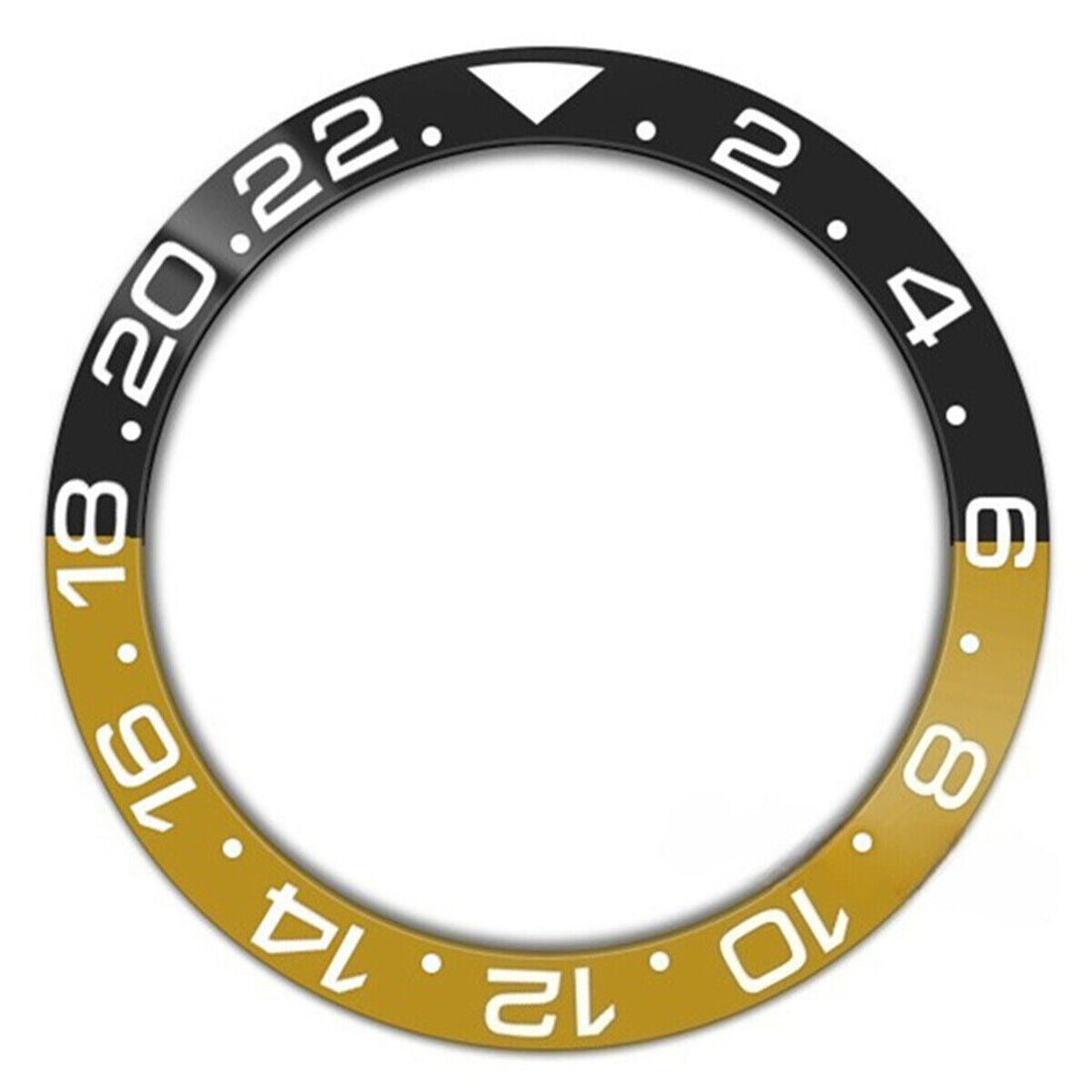 38mm Ceramic Slope GMT bezel ring in black and yellow with white font for SUB007 watches.