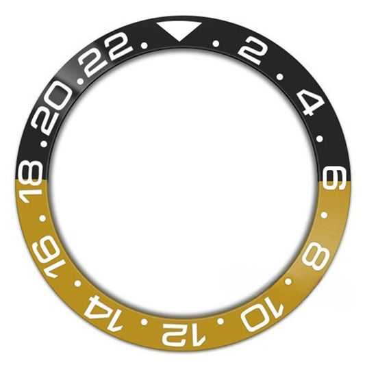 38mm Ceramic Slope GMT bezel ring in black and yellow with white font for SUB007 watches.