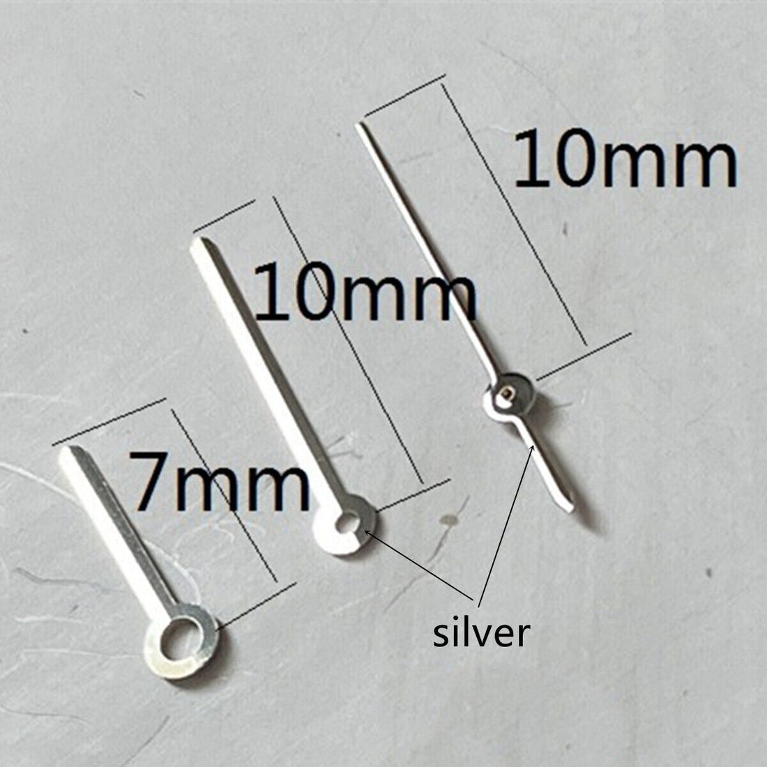 Silver 10mm watch hands with trim for Miyota 2315 2035 2036 2115 2305 movements, precision fit.