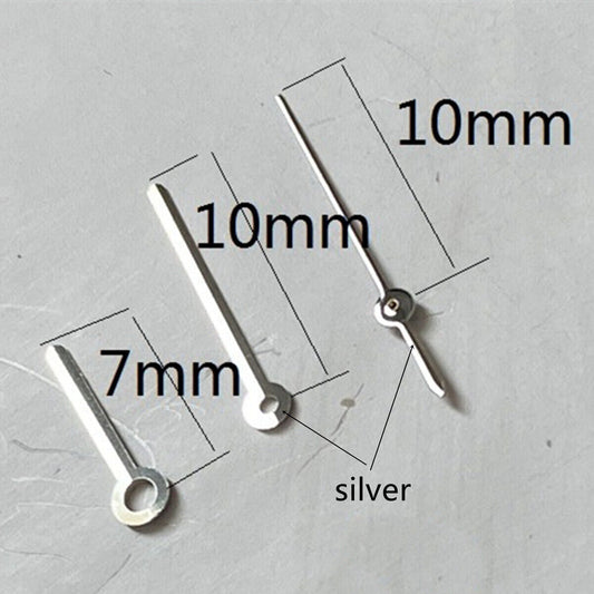 Silver 10mm watch hands with trim for Miyota 2315 2035 2036 2115 2305 movements, precision fit.
