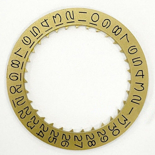 Golden vintage numeral date disk wheel for Miyota 8215 watch movement, enhancing classic timepiece accuracy.