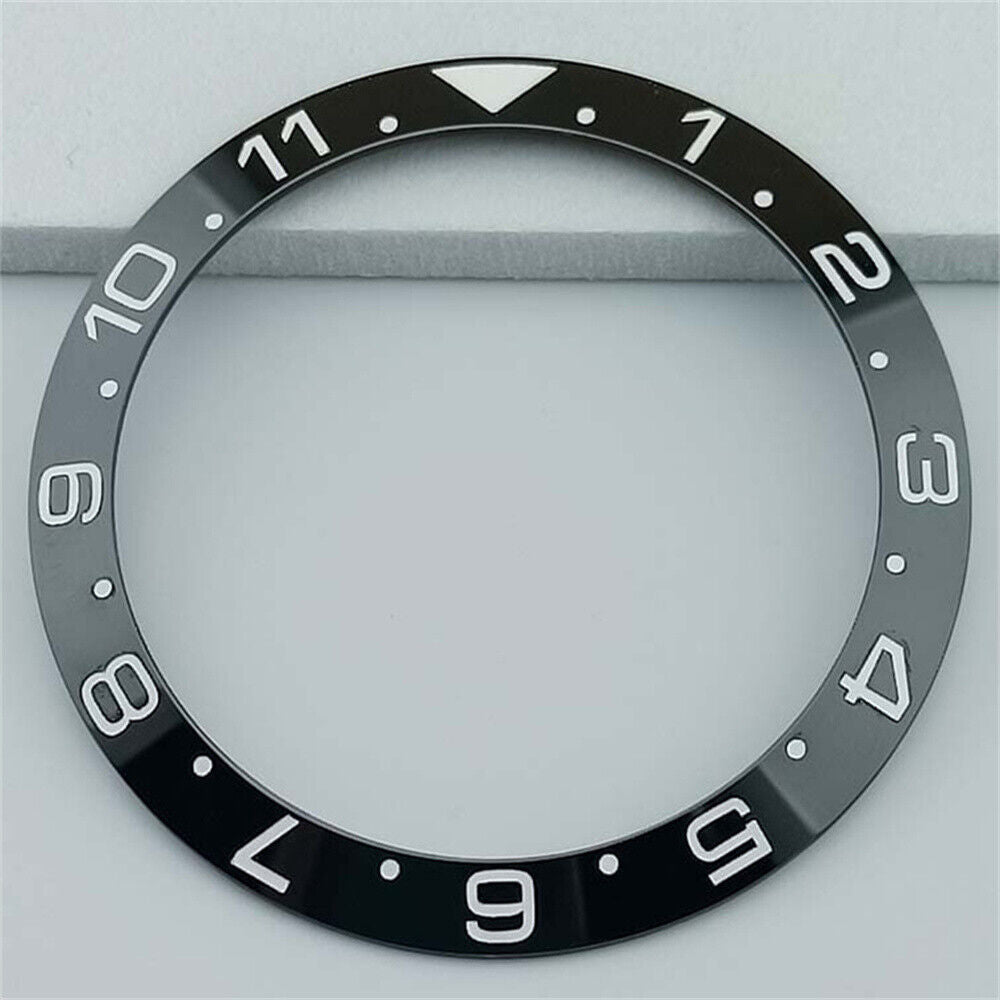 38mm black ceramic GMT bezel ring with white font for SUB watches, durable and stylish accessory.