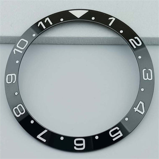 38mm black ceramic GMT bezel ring with white font for SUB watches, durable and stylish accessory.