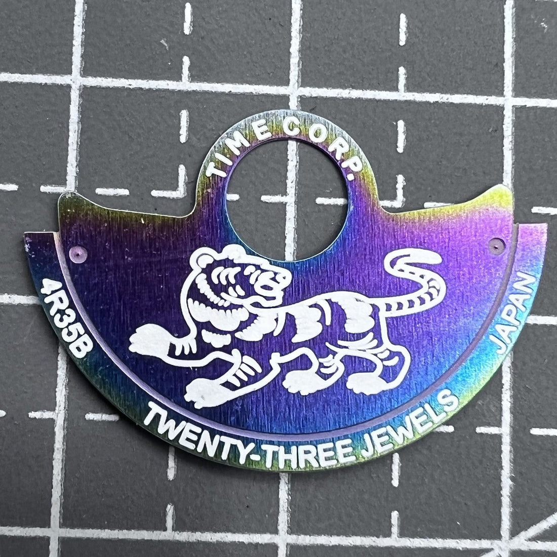 China Zodiac Tiger watch rotor cover in white script, colorful design for NH35 NH36 7S26 movements.