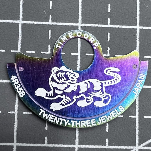 China Zodiac Tiger watch rotor cover in white script, colorful design for NH35 NH36 7S26 movements.