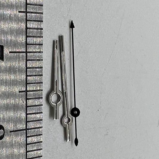 Black 13mm watch hands with silver trim, compatible with Seagull ST6 automatic mechanical movements, precise and stylish.