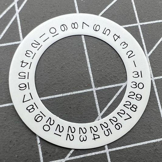 Wide brim white date wheel overlay by Generic, fits ETA 2836 with date display at 3 o'clock.