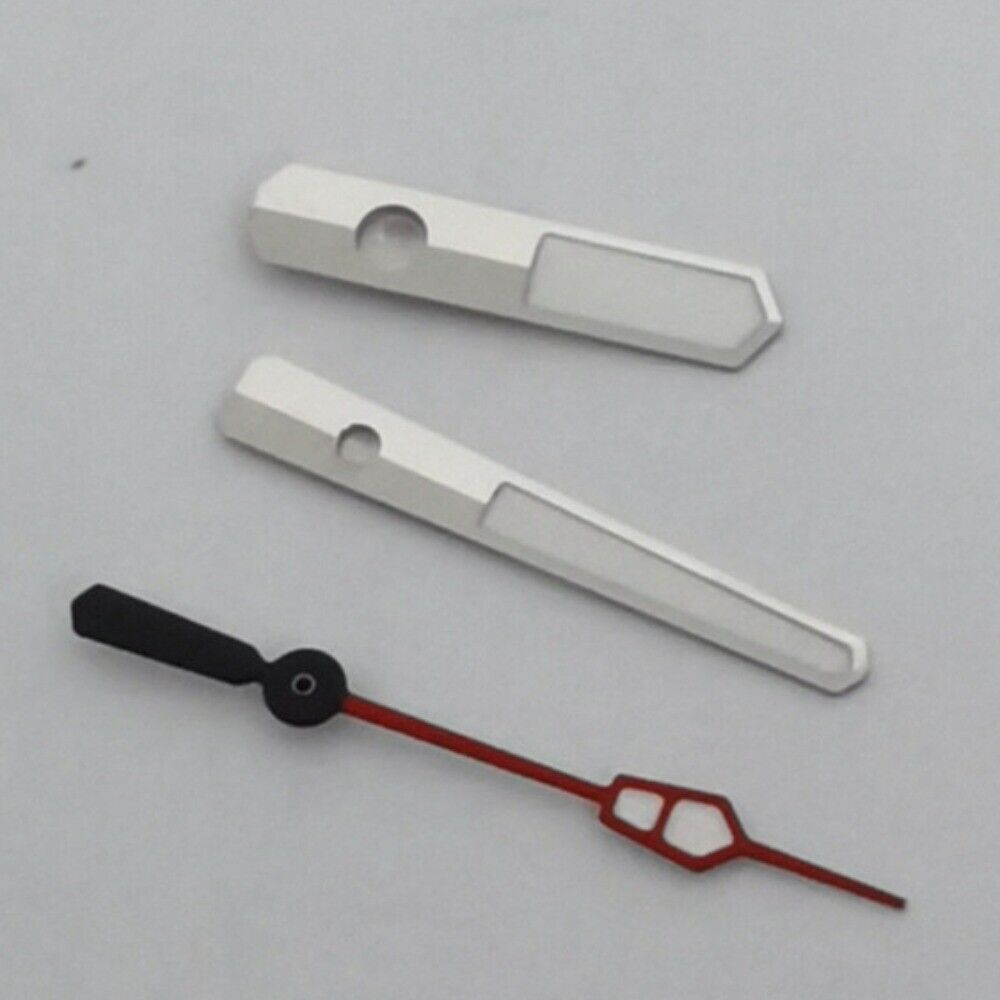 Silver-trimmed green lume watch hands for NH35 NH36 7S26 7S36 4R35 4R36 movements.