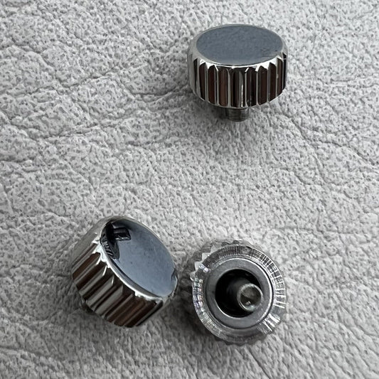 Set of 2 stainless steel flat crowns for Seagull ST3600 ST3620 watch hands, 1.2mm diameter.