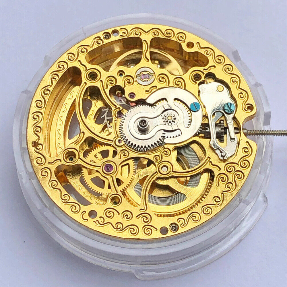 Shanghai Golden hollow carved automatic mechanical watch showcasing intricate craftsmanship with 3 hands, perfect for enthusiasts seeking precision and style.