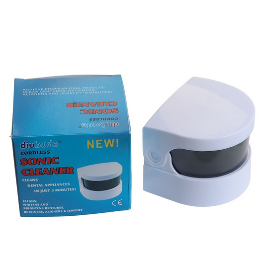 Mini ultrasonic cleaner for jewelry, eyeglasses, watches, and dentures cleaning.