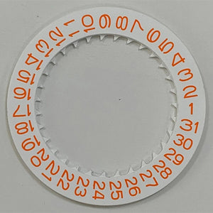 NH35 Movement Watch Date Wheel - Orange Font on White Background