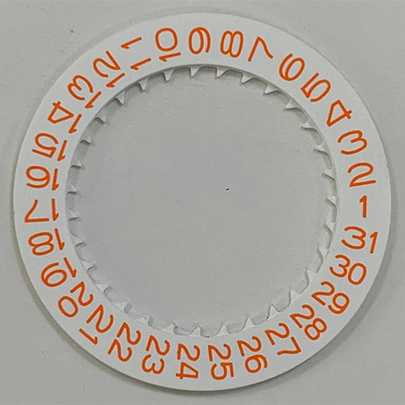 NH35 Movement Watch Date Wheel - Orange Font on White Background