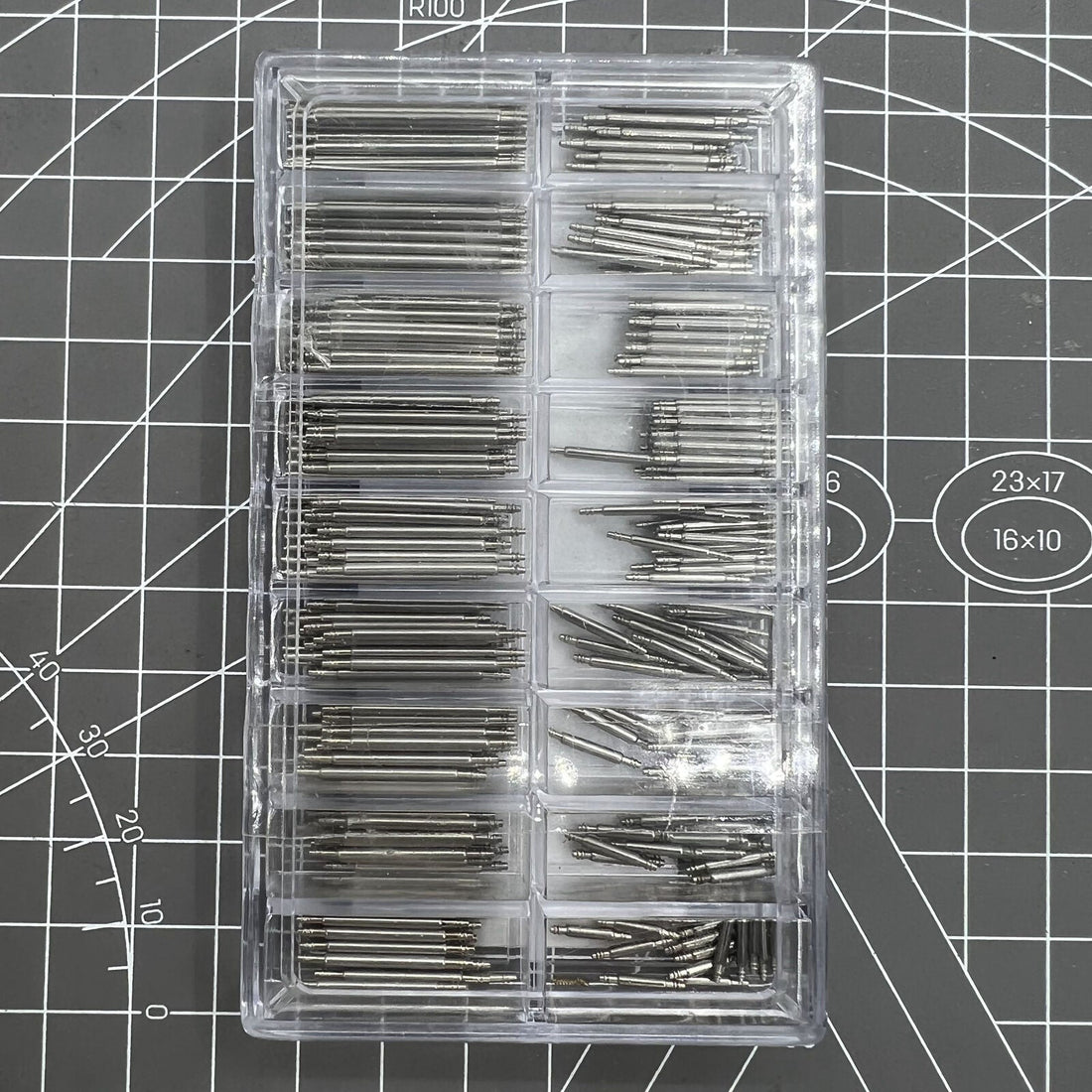 Set of 360 stainless steel spring bars and link pins for watch band straps, 8-25mm, durable replacement kit.