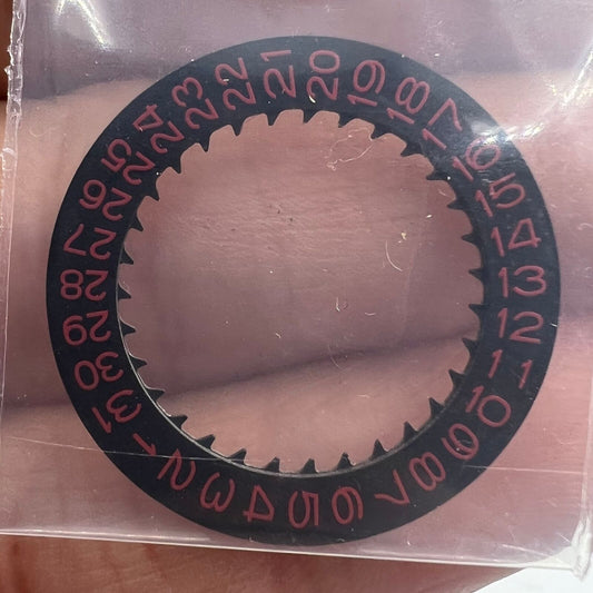 Black date disk wheel with red font for NH36 NH35 movement, date@3, crown at 3.8 position.