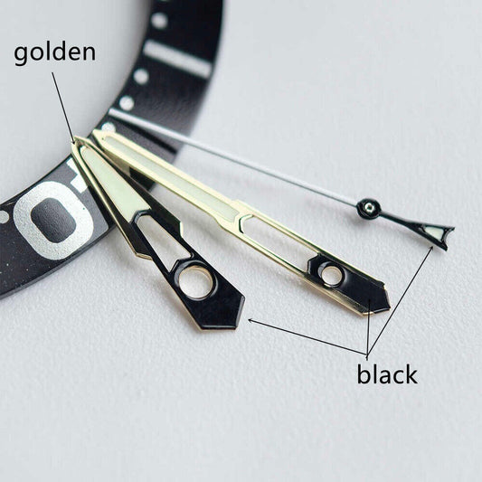 13mm Golden and Black Trim Hollow Green Lume Watch Hands for NH35 NH36 perfect for precise timekeeping.