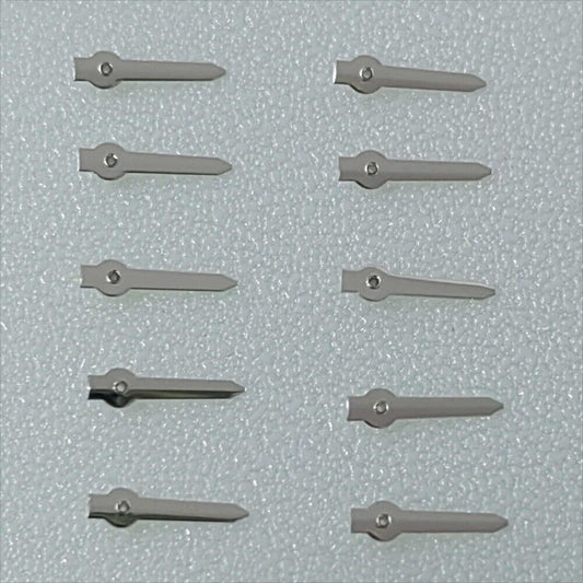 Set of 10 silver 4mm arrow-shaped small second hands for Miyota OS10/OS20 watch movements.