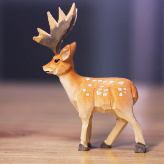 Handmade standing deer wooden figurine, charming decor for rustic or nature-themed spaces.