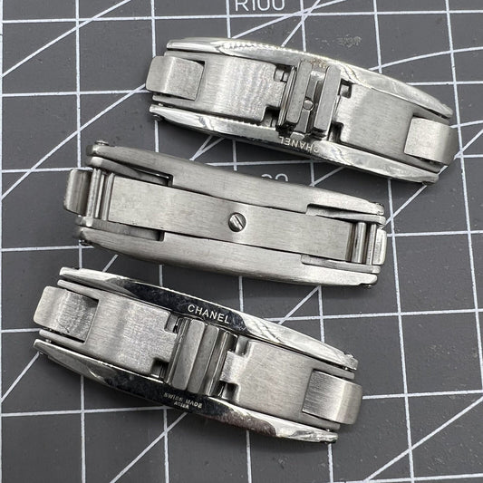 1. Stainless steel clasps set for watches with ceramic butterfly buckle, ideal for J12 models by Chanel.  