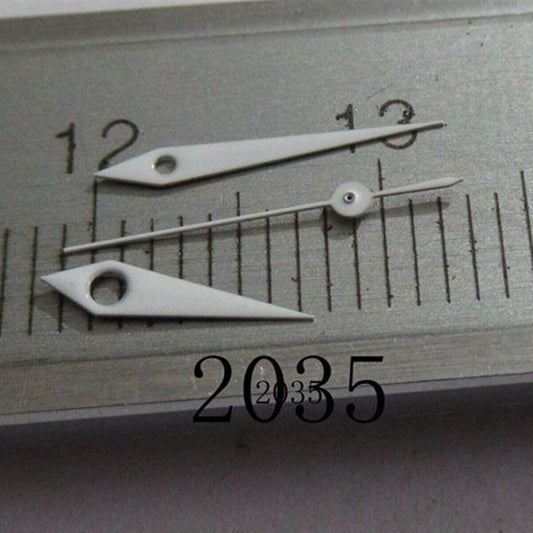 10mm white arrow-shaped watch hand by Miyota, fits models 2035, 2115, 2105, 2305, 2315.