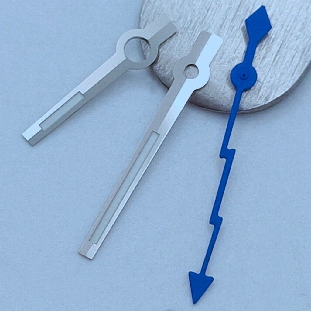 Silver-trimmed blue lightning second hand and blue pointed watch hands for NH35/36 movements.
