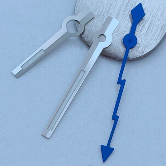Silver-trimmed blue lightning second hand and blue pointed watch hands for NH35/36 movements.