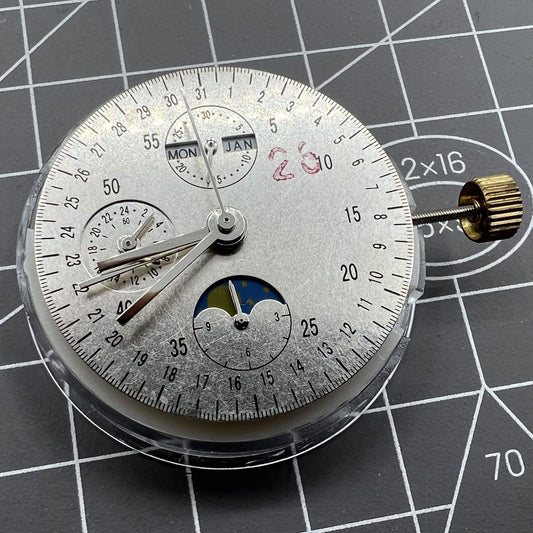 Dandong 7751 multifunctional automatic watch movement featuring 8 hands for precise timekeeping.