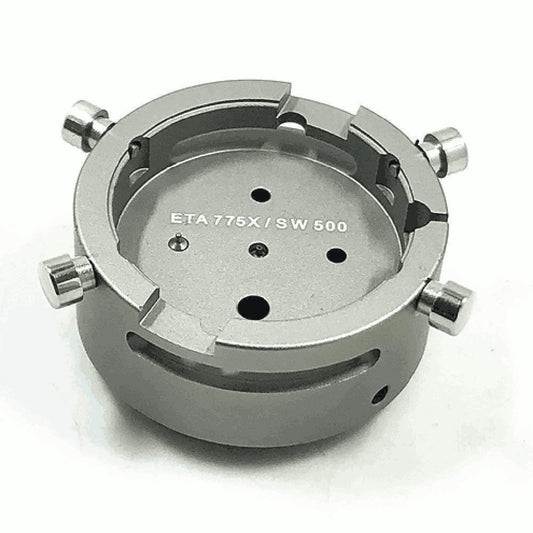 Standard ETA 7750 watch movement holder by 7750-53, securing chronograph mechanisms safely during repair.