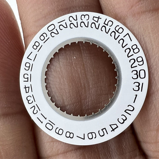 White date disk wheel showing date at 3 o'clock, compatible with ETA F05.111 movement, watch accessory.