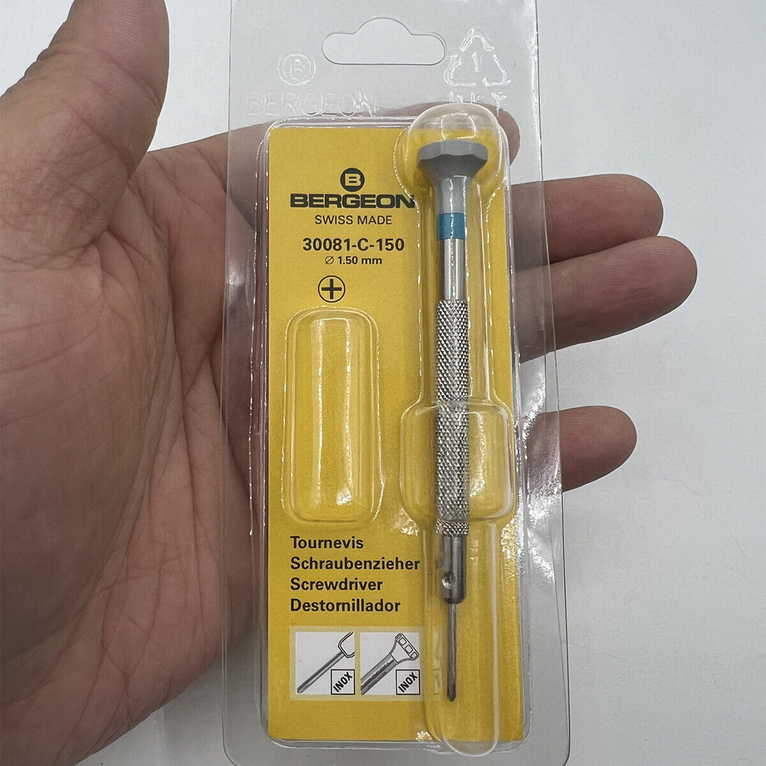 Bergeon 30081-C-150 ergonomic Phillips screwdriver 1.50mm, ideal for precise watch accessory repairs.
