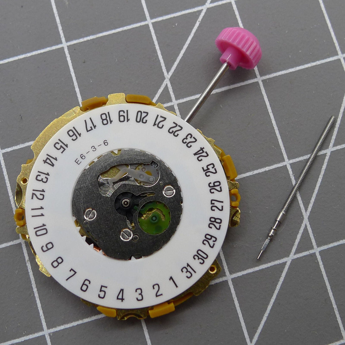 Miyota 9U13 quartz watch movement with date display at 6 o'clock, Japan-made precision.