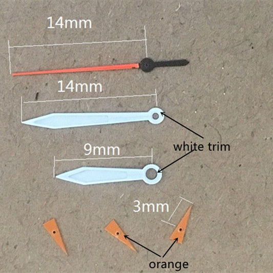 White trim arrow-shaped 14mm watch hands for Miyota OS10 OS20 OS60 OS80 movements.