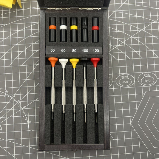 Swiss Bergeon ergonomic set of 5 precision screwdrivers for watch repair and accessories.