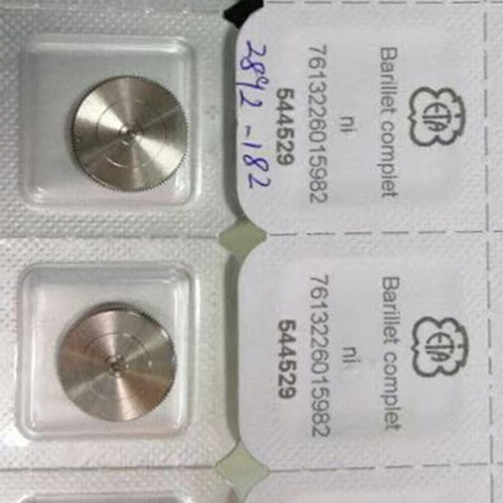 Complete barrel with new mainspring for ETA 2892 watch movement, high-quality spare part.