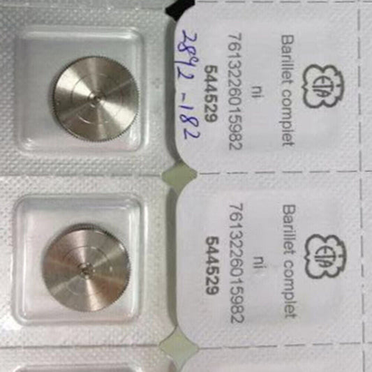 Complete barrel with new mainspring for ETA 2892 watch movement, high-quality spare part.