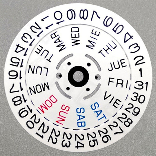 White date disk wheel with English font for NH36 movement, date at 3, crown at 3/3.8 position by Seiko.