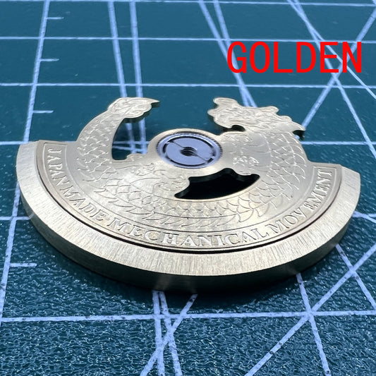 Golden Dragon carved rotor oscillating weight for NH35 NH36 watch movement, detailed design.