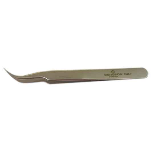 Bergeon 7026-7 antimagnetic fine curved tweezers for precise watch repair tasks.