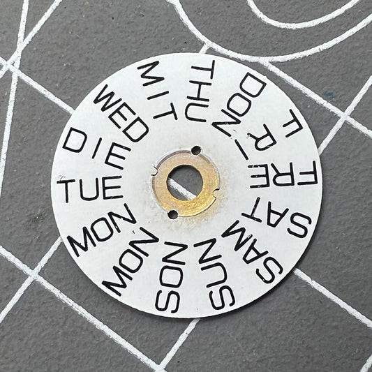 White watch accessory with English font week disk, fits 2836 movement, date at 9 o?clock, brand Generic.