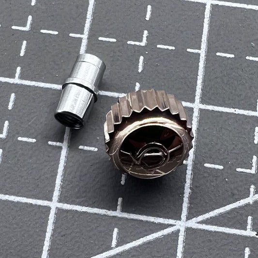 6.0mm rose gold watch crown with tube, compatible with OMEGA Seamaster 300 models.