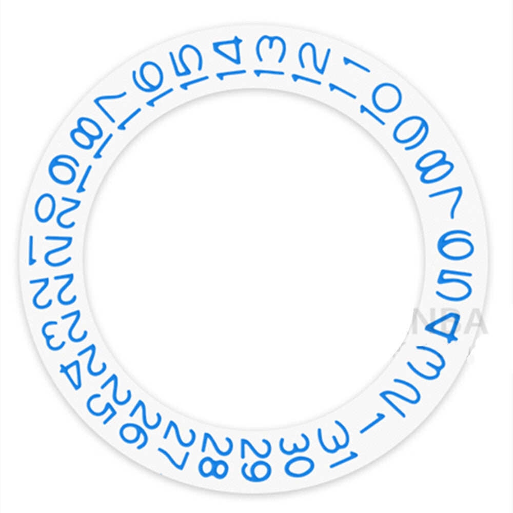 Sky blue date wheel disk for Seiko NH35 NH36 watch movement, white background, precision fit.