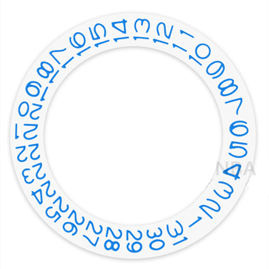 Sky blue date wheel disk for Seiko NH35 NH36 watch movement, white background, precision fit.