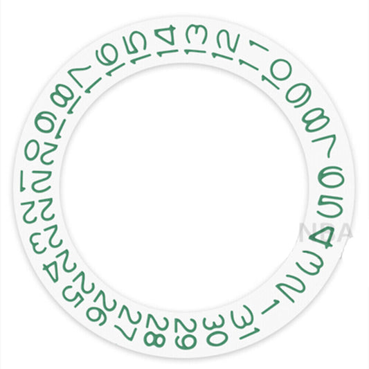 Dark green date wheel disk for Seiko NH35/NH36 watches, White Background, precise date display, branded accessory.
