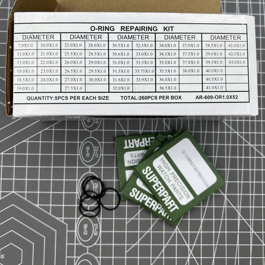 260pcs Waterproof O Ring Kit, 52 Sizes 1.0mm Thickness for Watch Back Gasket Seals