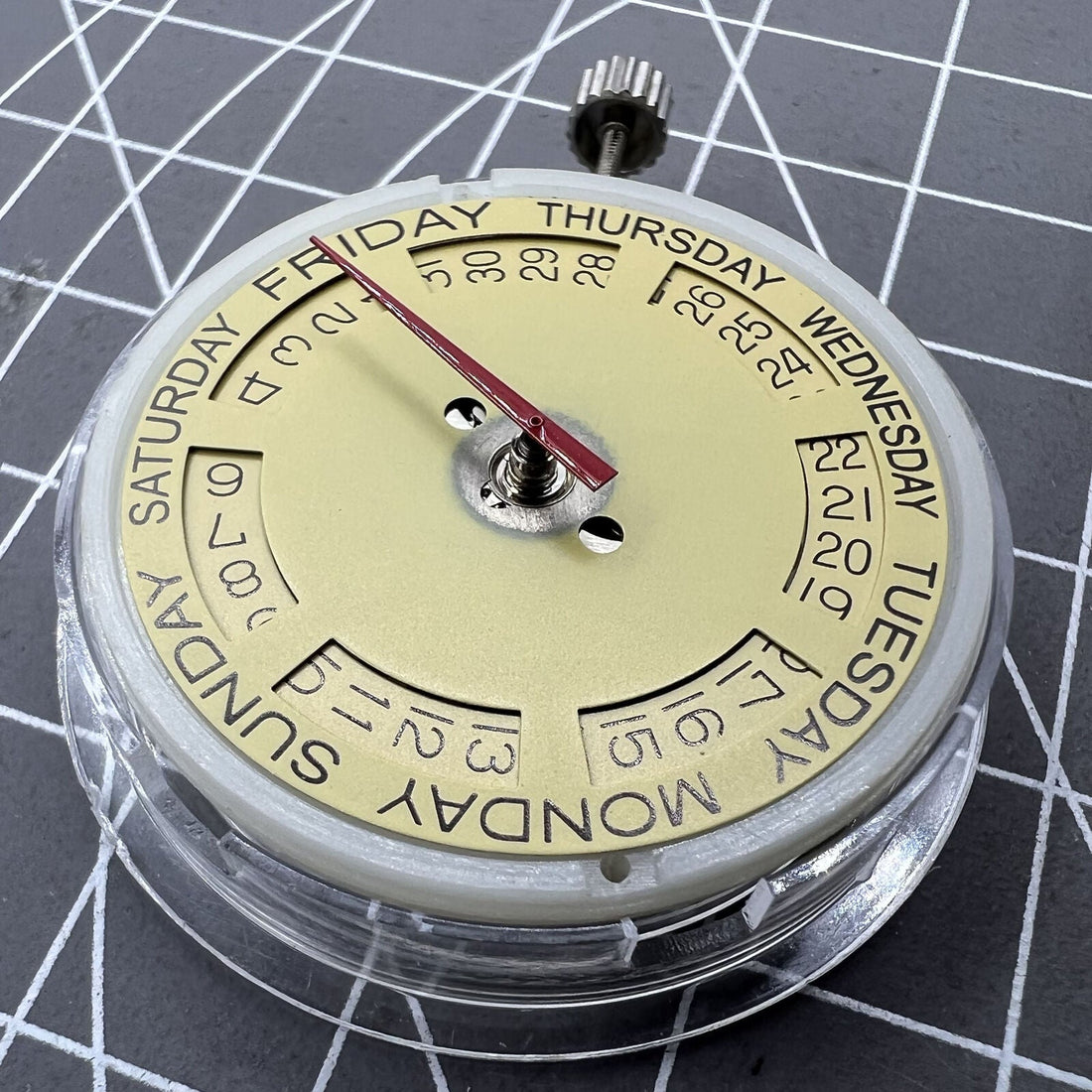 Seagull T16 watch accessory showcasing double calendar with golden automatic mechanical movement detail.