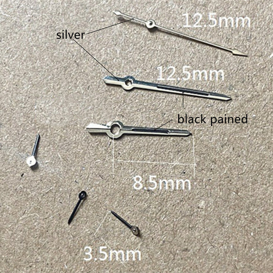 12.5mm silver-trimmed black watch hand for Epson VD53, VD54, VD57 movements, precise accessory.