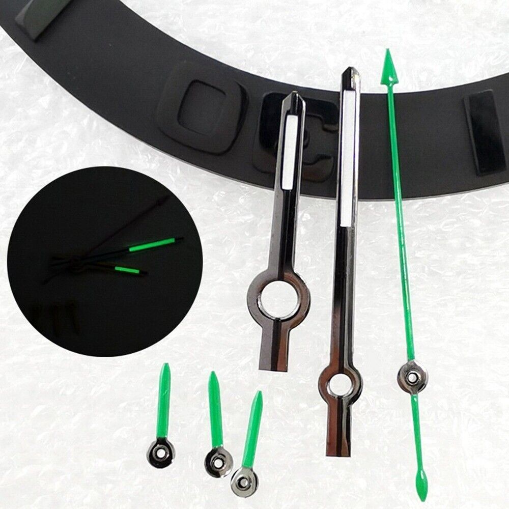 Grey-trimmed white painted watch hands with green lume for Japan VK63 movement.
