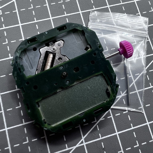 Japan Miyota T250 quartz watch movement with 3 hands and date display, precise timekeeping by Miyota.