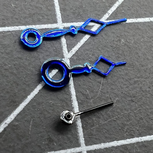 Set of blue trim diamond hollow watch hands for Miyota 1L45 quartz movement, precise fit.